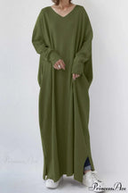 Slit Hem V Neck Sweatshirt Dress