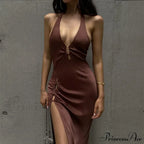 Slit Long Skirt V-neck Maxi Dress