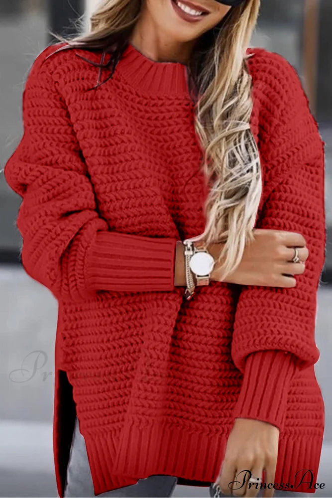 Slit Neck Round Sweater