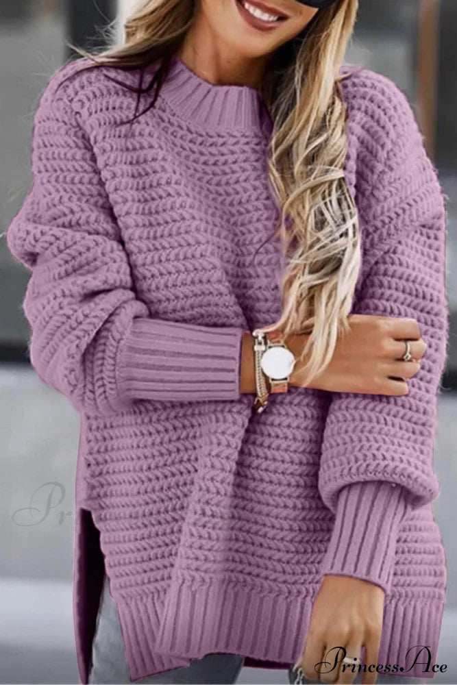Slit Neck Round Sweater