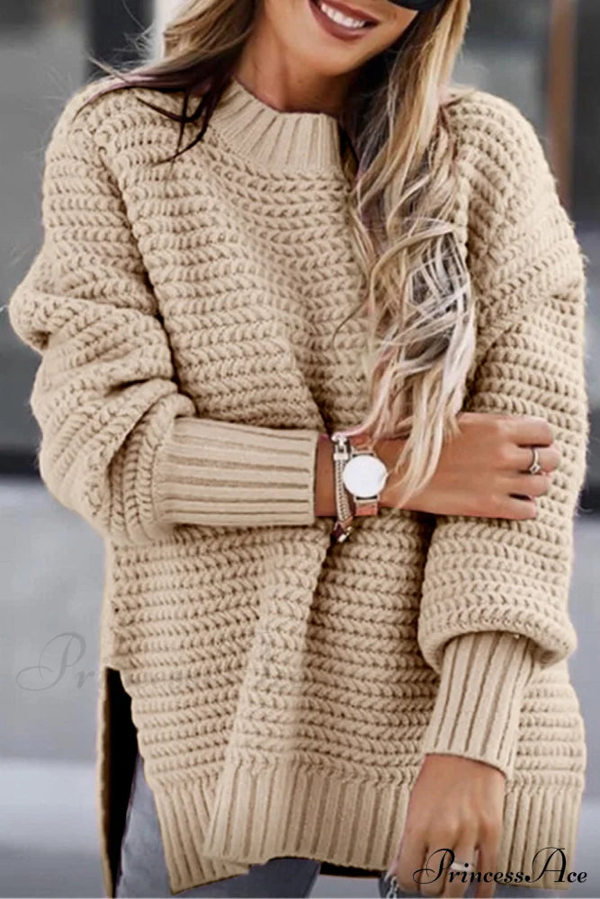 Slit Neck Round Sweater