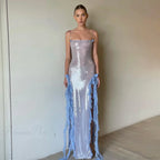 Slit Ruffle Sequin Party Dress