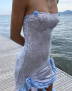 Slit Ruffle Sequin Party Dress