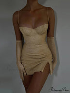 Slit Spaghetti Strap Fashion Mini Dress