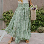 Small Floral Ruffle Korean Style High Waist Swing Long Skirt