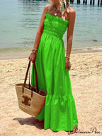 Smocked Bust Off Charming Shoulder Vacation Maxi Dress