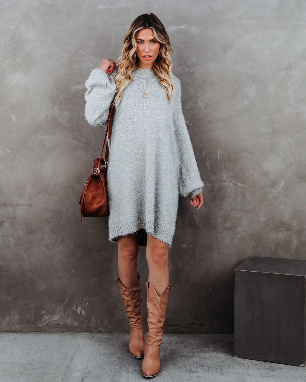 So In Love Knit Sweater Dress Heather Grey FINAL