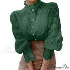 Solid Button Stand Collar Plus Size Blouse