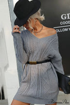 Solid Cable-Knit Wool Women's Mini Dress