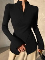 Solid Color Asymmetric Long Sleeve Sweater
