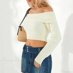 Solid Color Boat Neck Crop Sweater