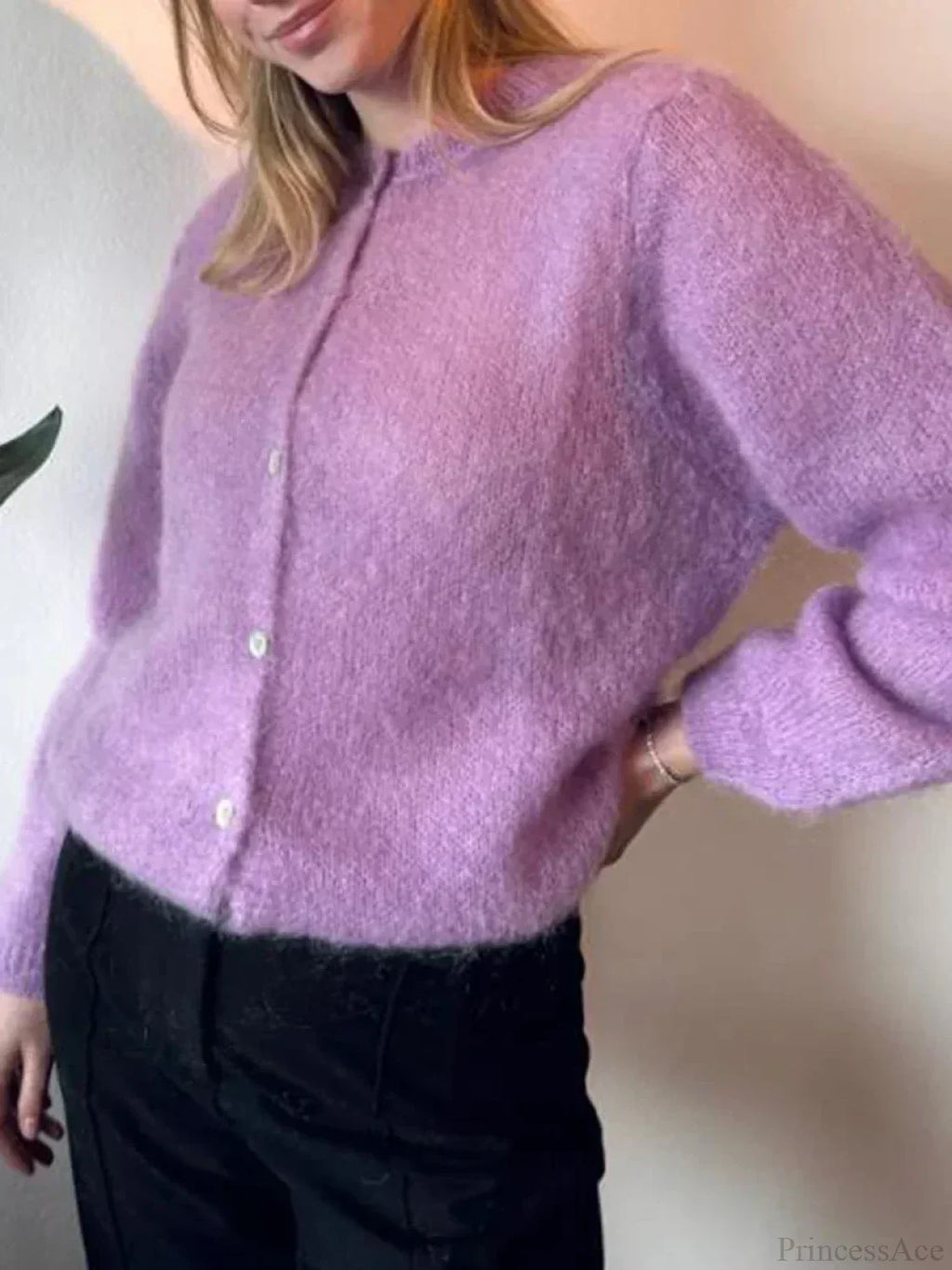 Solid Color Button-Down Long Sleeve Cardigan