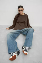 Solid Color Crew Neck Loose Casual Long Sleeve Tee