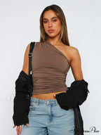 Solid Color One Shoulder Backless Candy Color Tight Sexy Sleeveless Neckless Slim Casual Tank top