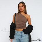 Solid Color One Shoulder Backless Candy Color Tight Sexy Sleeveless Neckless Slim Casual Tank top