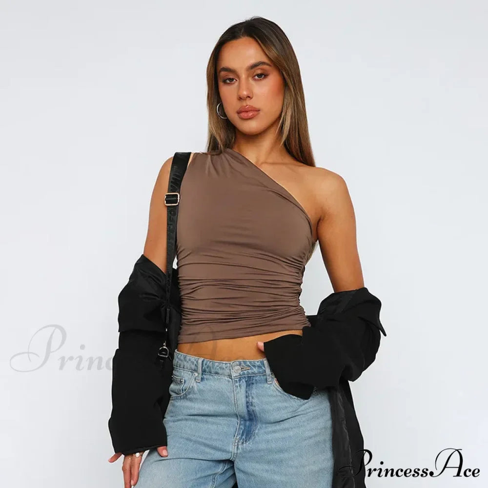 Solid Color One Shoulder Backless Candy Color Tight Sexy Sleeveless Neckless Slim Casual Tank top
