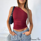 Solid Color One Shoulder Backless Candy Color Tight Sexy Sleeveless Neckless Slim Casual Tank top