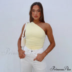 Solid Color One Shoulder Backless Candy Color Tight Sexy Sleeveless Neckless Slim Casual Tank top