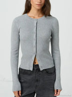 Solid Color Ribbed Long Sleeve Knit Cardigan