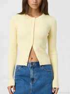 Solid Color Ribbed Long Sleeve Knit Cardigan