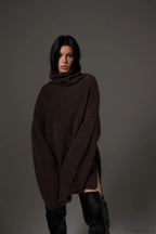 Solid Color Simple Turtleneck Pullover Mid length Knit Sweater