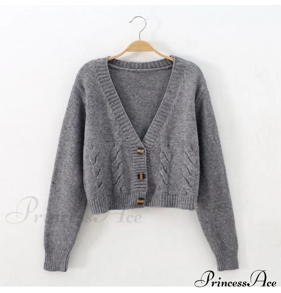 Solid Color Single-breasted Knit Cardigan