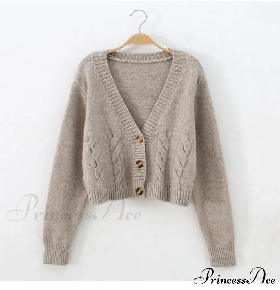 Solid Color Single-breasted Knit Cardigan
