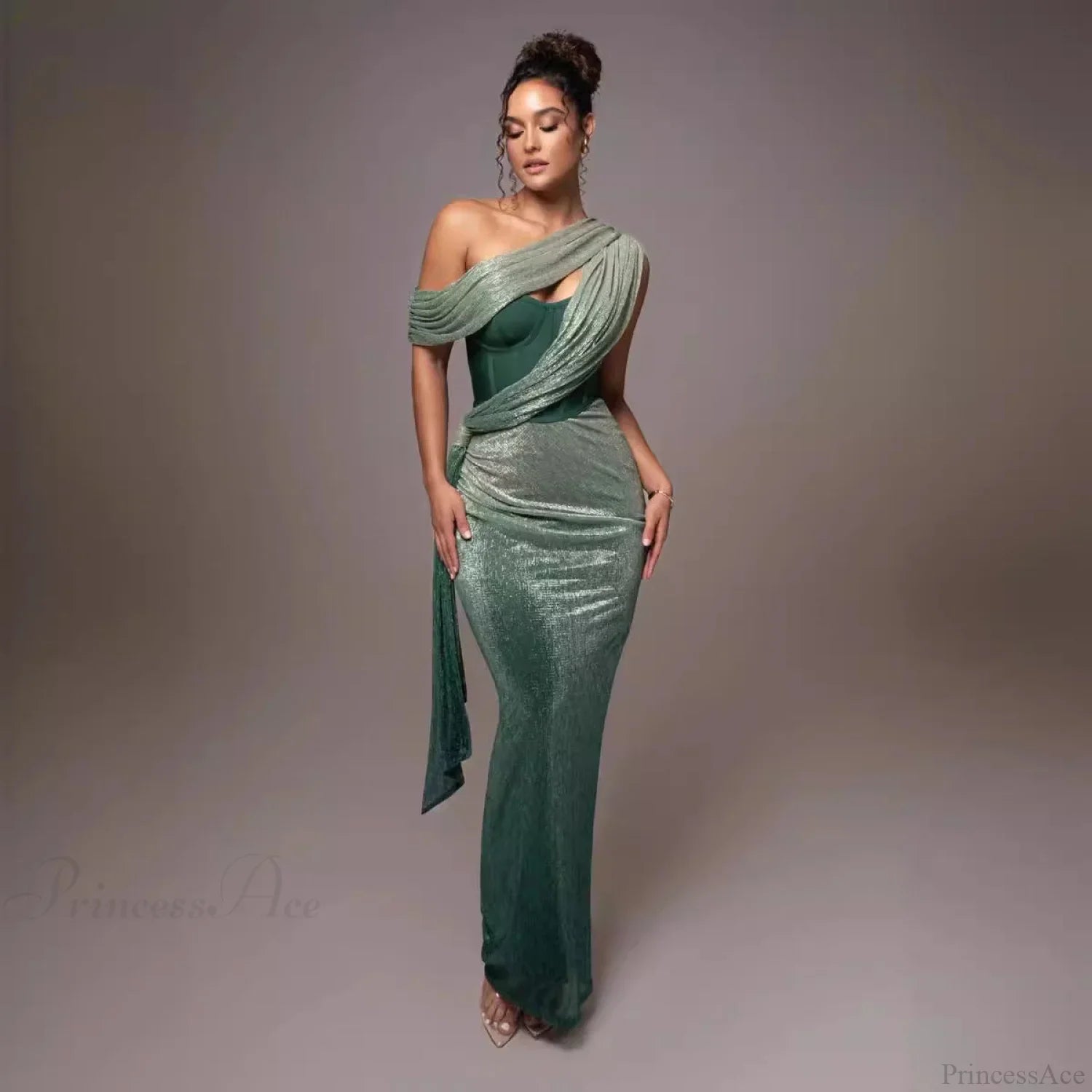 Solid Color Sleeveless Strapless Slit Prom Dress