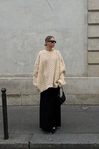 Solid Crewneck Lantern Sleeve Loose Sweater
