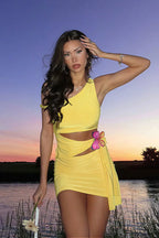 Solid Cutout Bow Tie One Shoulder Mini Dress