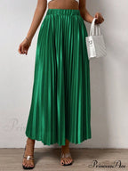 Solid Elastic Waist Pleated Skirt