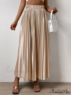 Solid Elastic Waist Pleated Skirt