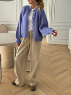 Solid Fuzzy Button Down Knit Cardigan