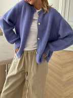 Solid Fuzzy Button Down Knit Cardigan