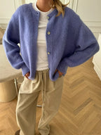 Solid Fuzzy Button Down Knit Cardigan