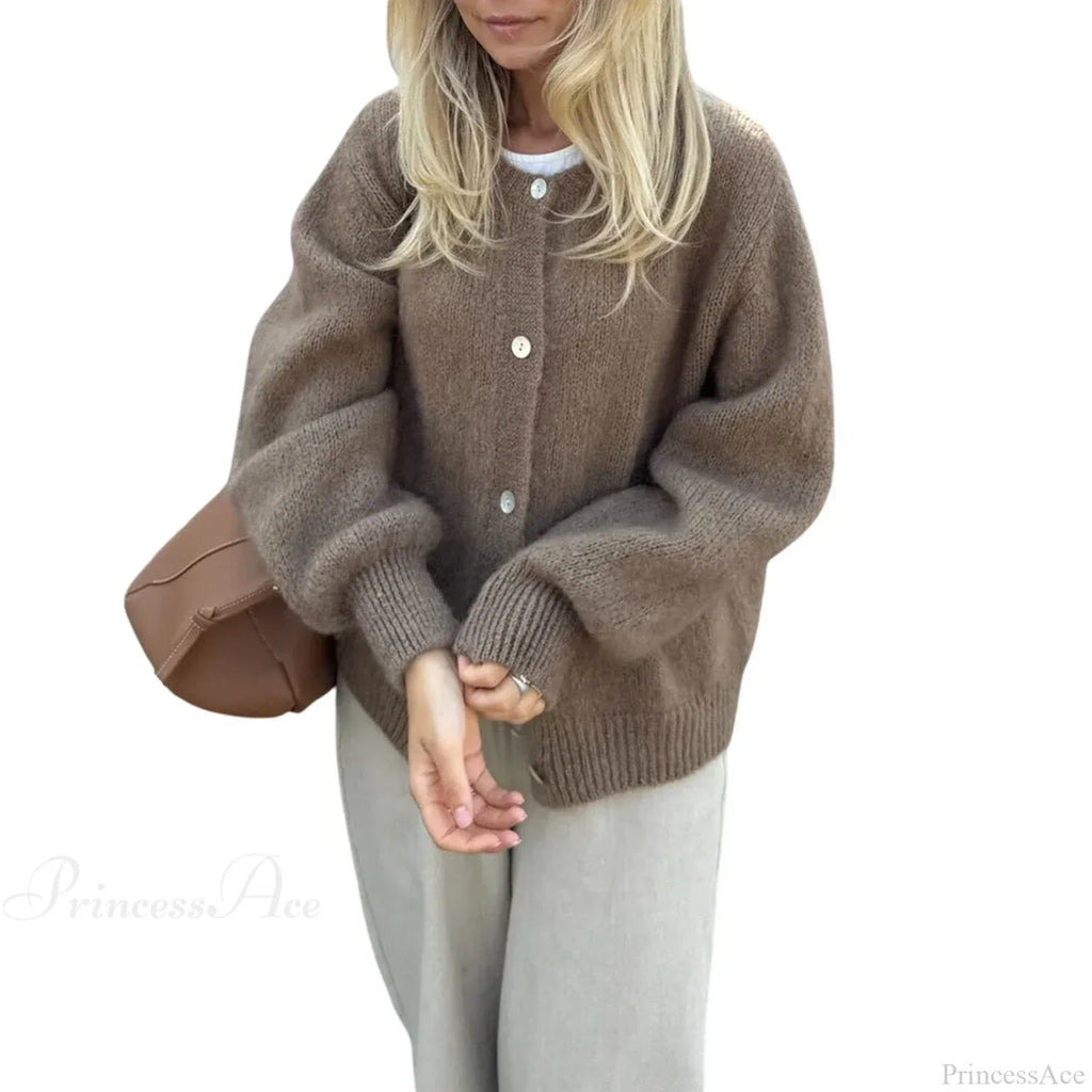 Solid Fuzzy Button Down Knit Cardigan