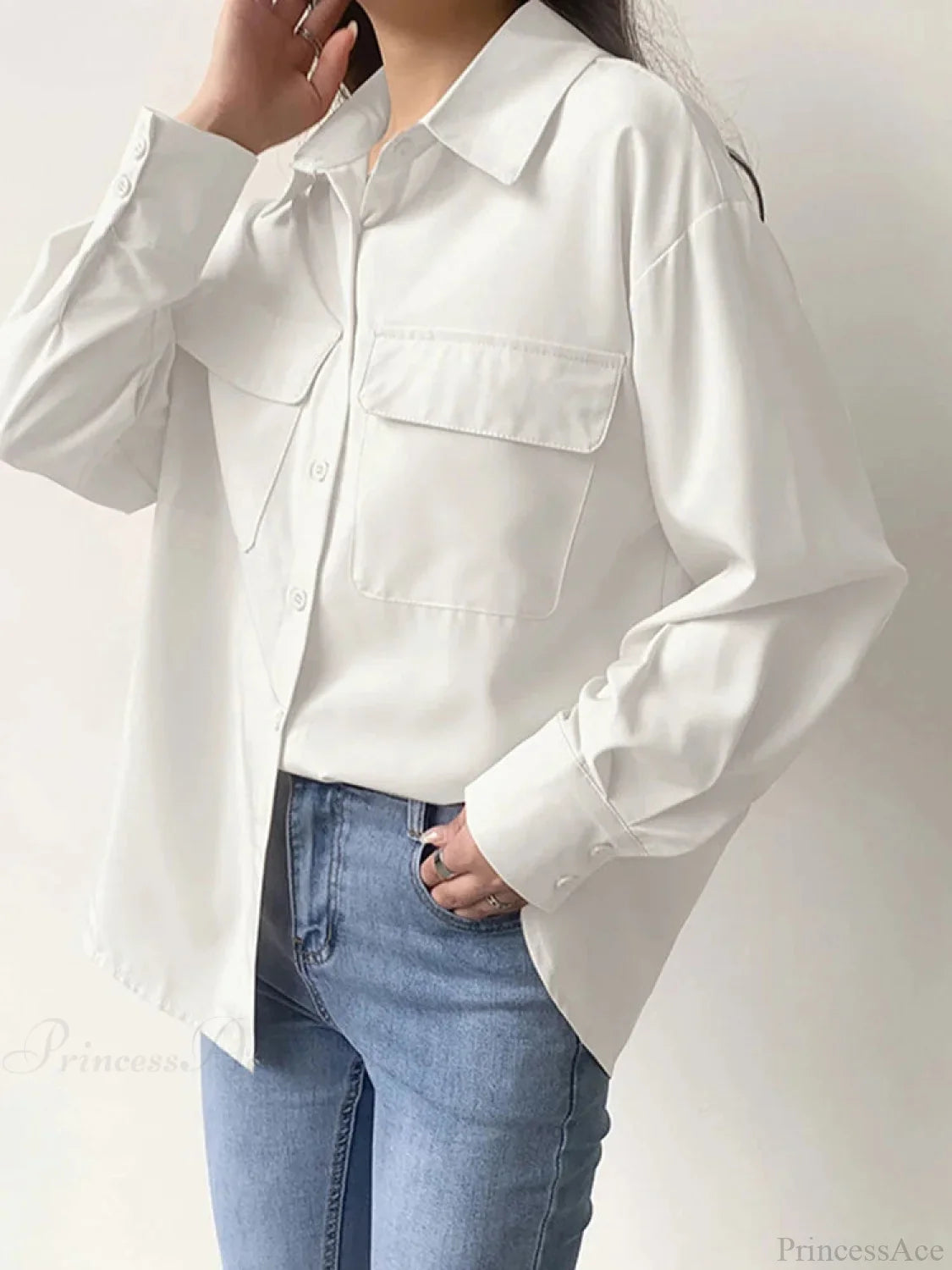 Solid Harajuku Lapel Blouse Casual Blouse