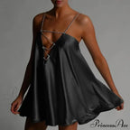 Solid Hollow V-neck A-line Mini Flared Dress