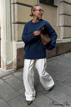 Solid Knit Crew Neck Sweater