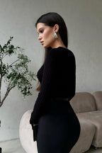 solid Knit Half Placket Slim Long Sleeve Tee