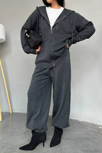 Solid Knit hooded Straight-Leg Two Piece Set