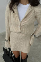 Solid Knit Minimalist Bodycon Cardigan Two Piece Set