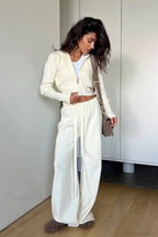 Solid Knit Short Zip Jacket Relaxed Pants Two Piece Set