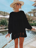 Solid Lace Up Tassel Beach Cover Up