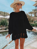 Solid Lace Up Tassel Beach Cover Up