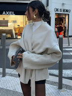 Solid Lace-up V-neck Cardigan Coat