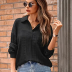 Solid Lapel Pullover Knit Blouse Elegant Blouse
