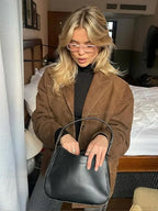 Solid Lapel Suede Leather Coat