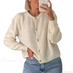 Solid O-neck Cropped Knitted Cardigan