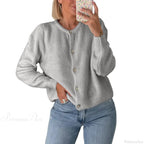 Solid O-neck Cropped Knitted Cardigan